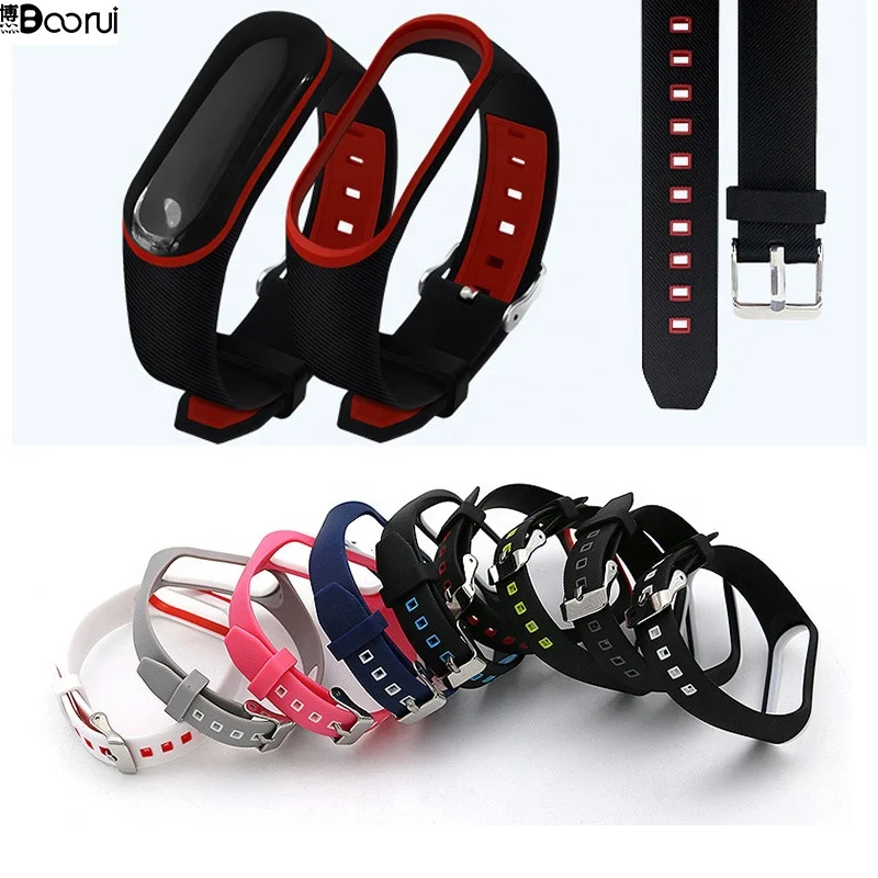 

BOORUI silicone mi band 3 strap with buckle for xiaomi mi band 4 accessories wrist strap, Double color as detailed pictures