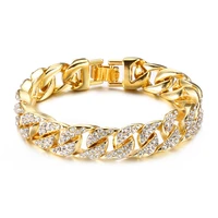 

2020 New Arrivals 14mm Wide 18k Gold Plated Zircon Ice Out Cuban Link Bracelet For Men Custom Jewelry