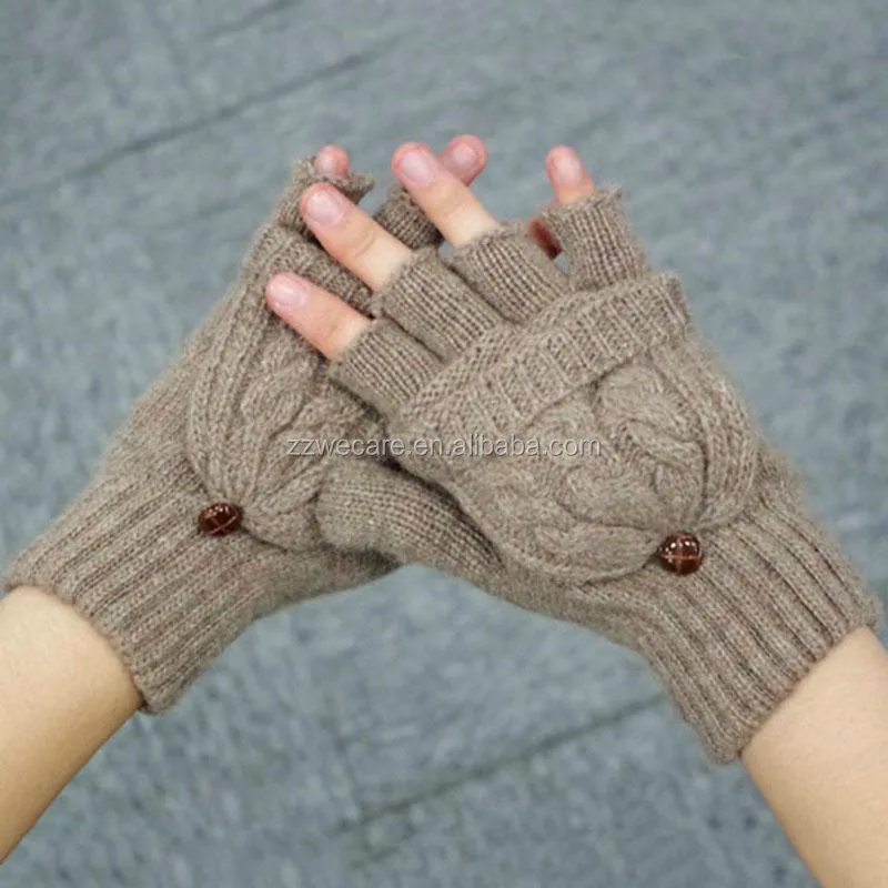 Yeahii Women Girls Knitted Fingerless Gloves Solid Color Hollow Winter Wrist Mittens 