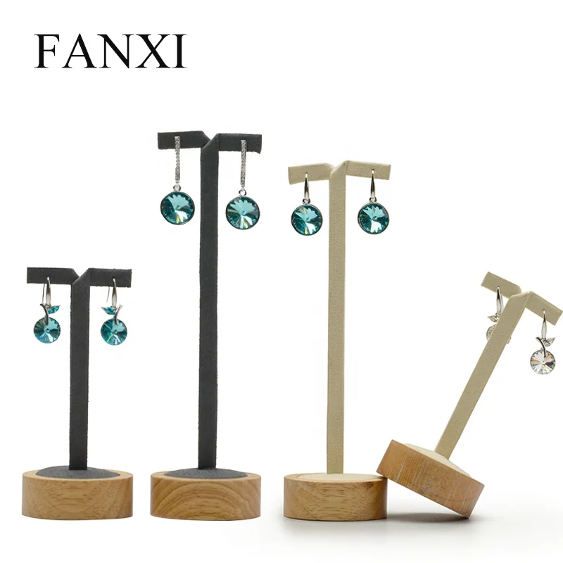 

FANXI Elegant Custom Shop Counter Window Decorative Exhibitor Wood Jewelry Ear Stud Props Hanging Display Holder Earring Stand, Wood+beige/dark grey or customized color for earring stand