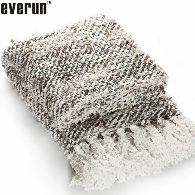 Space Dyed Acrylic Boucle Fringed Chunky Blanket,100 Woven Acrylic
