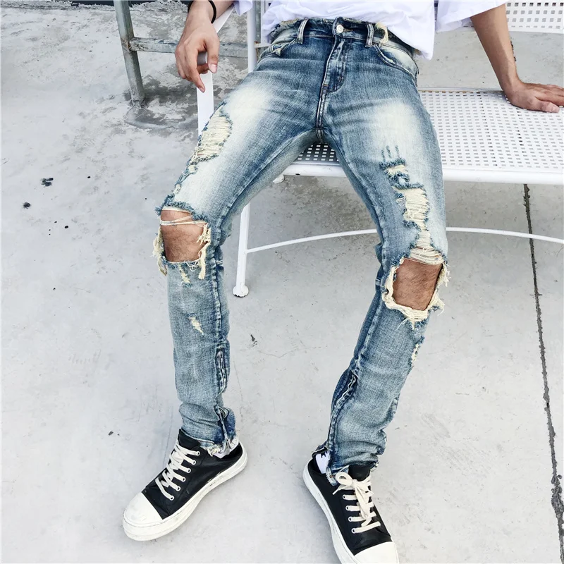 

OEM new style ripped pent style stock dropshipping men jeans trousers