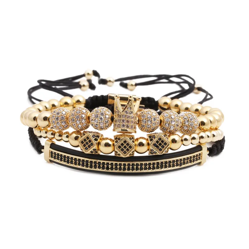 Custom Accessories 3pcs/set Bracelet Glamour men women Crown Charm Bangle Bracelet Drill ball Copper Bead Charms Bracelet