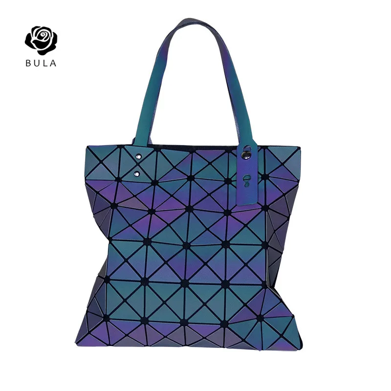 

New Arrival 2021 Women BAO Geometry Plain Folding Shoulder Bags Luminous PU 6*6 Tote bag, Black, silver, white, red, rose, blue
