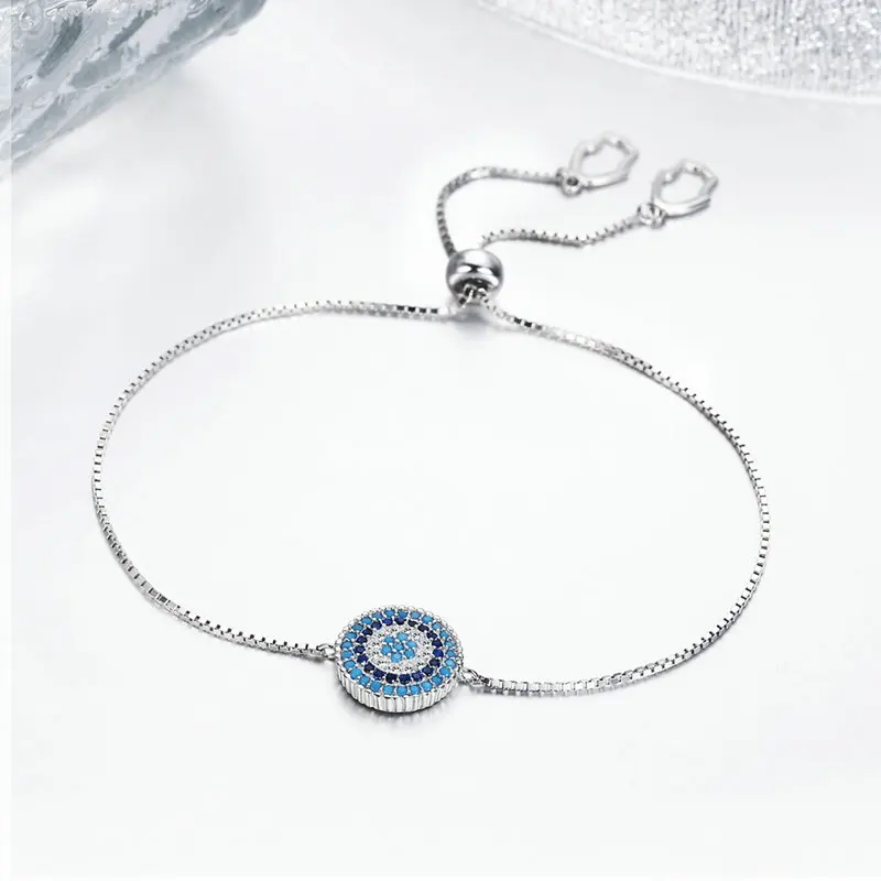 

New Trendy 925 Sterling Silver Luxury Round Blue Lucky Eyes Power Bracelet