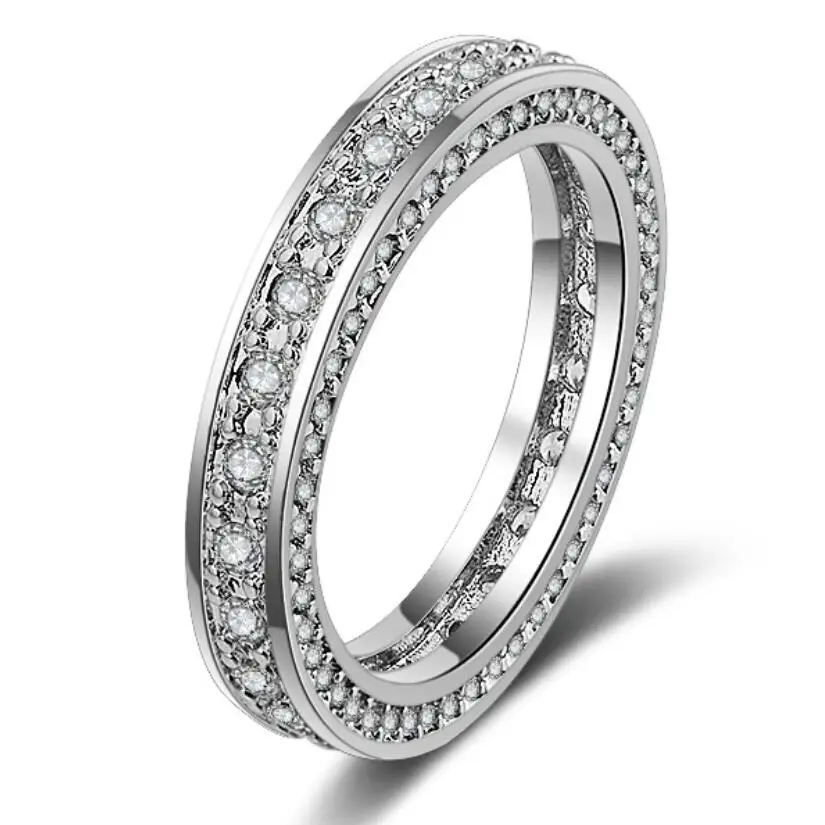 

Fashion Circle Ring White Gold Filled 3 rows zircon cz Engagement Wedding Band Rings For Women Bridal Finger Jewelry