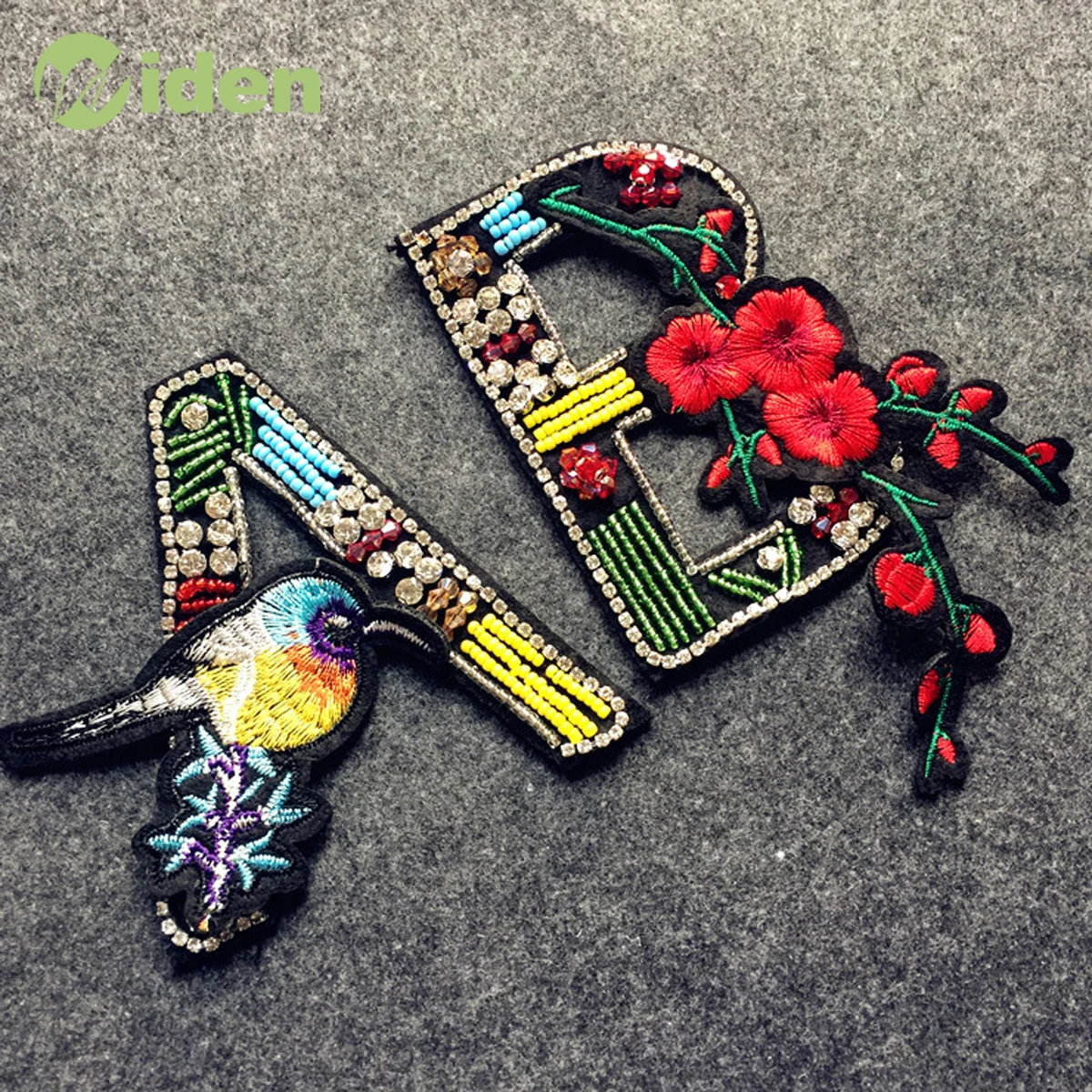 Wholesales Embroidered Beaded Stone Letters Brooches Applique