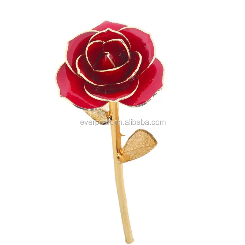 Real Red Rose Preserved in Clear Lacquer & Trimmed in 24ct Gold Stunning Gift