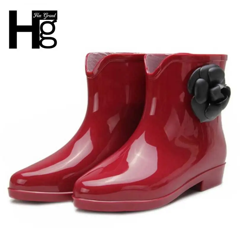 2016 New Camellia Flower Women Rain Boots Rubber Shoes Women Boot XWX1253