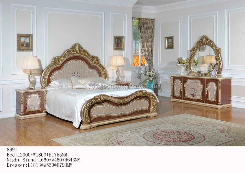 Populer eropa kayu solid ukuran king bedroom set AET-8991 