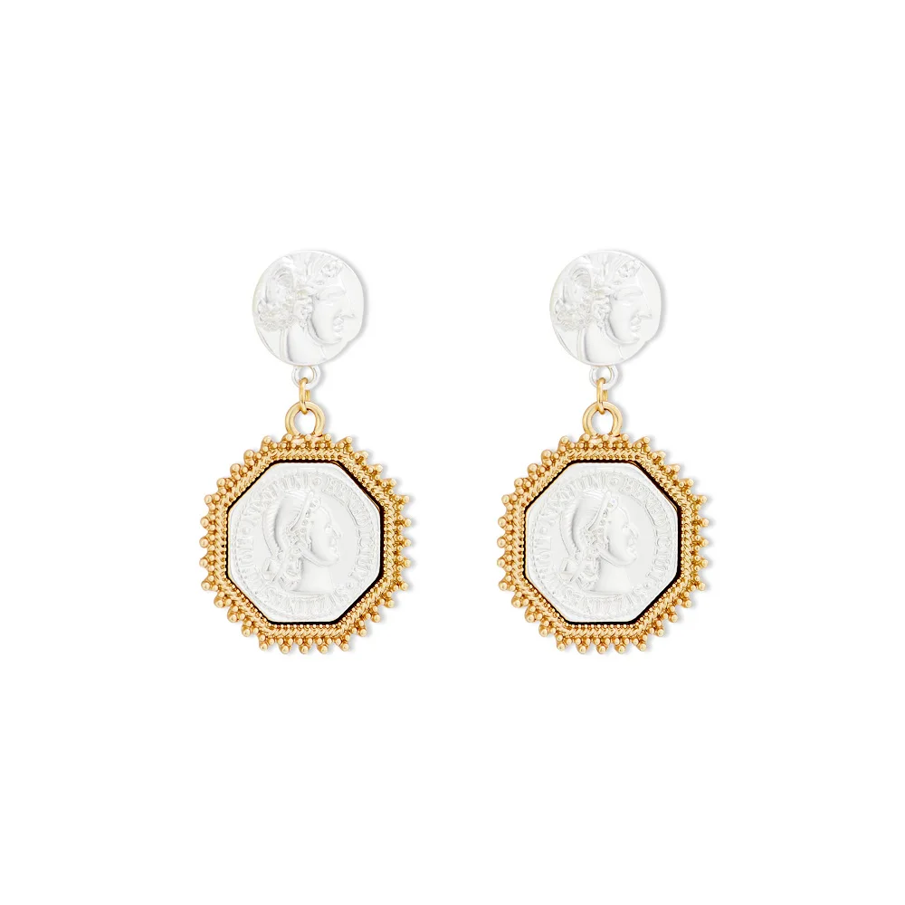 

Retro Portrait With Metal Bordure Bead Earring Bohemian Gold Geometric Drop Earrings (KER334), Same as the picture