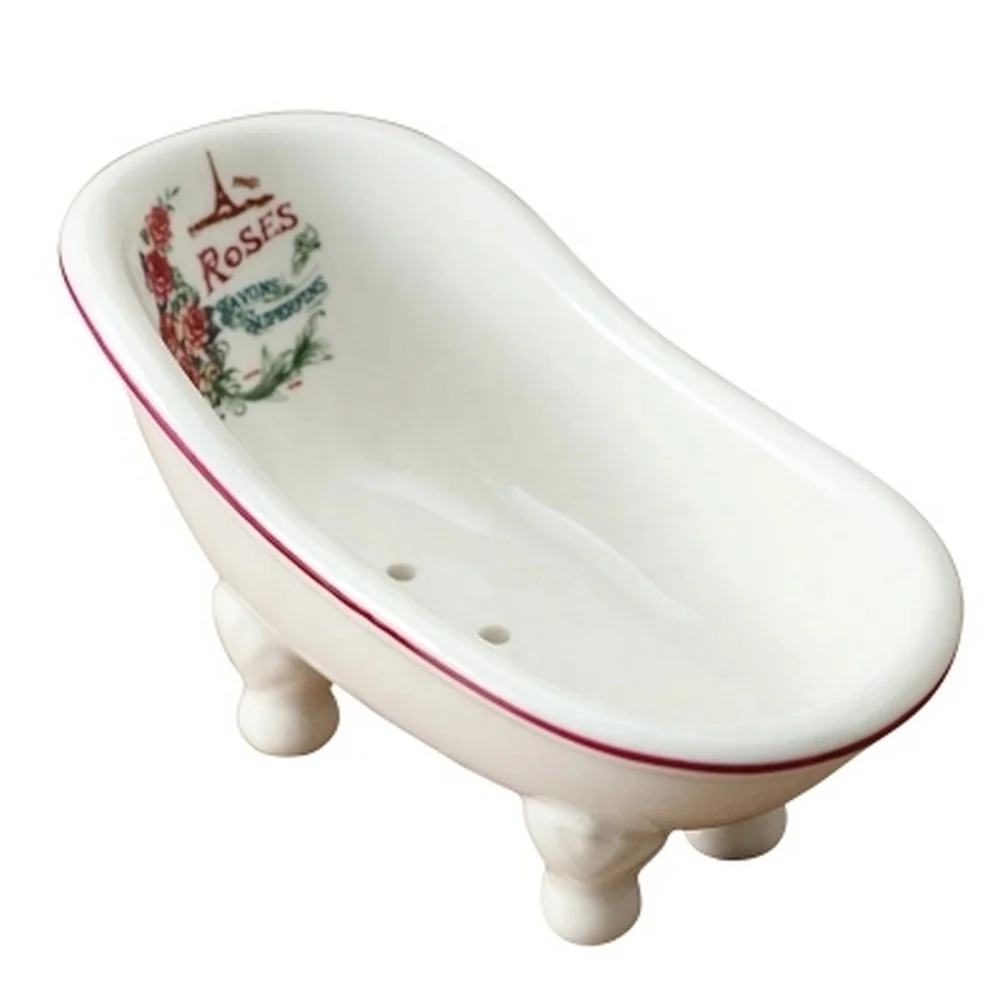 

Cheap Wholesale 2019 New Bathroom Products Marble Effect Mini Bathtub Shaped Porcelain Ceramic Bar Soap Dish for Soap Box Holder, Colorful