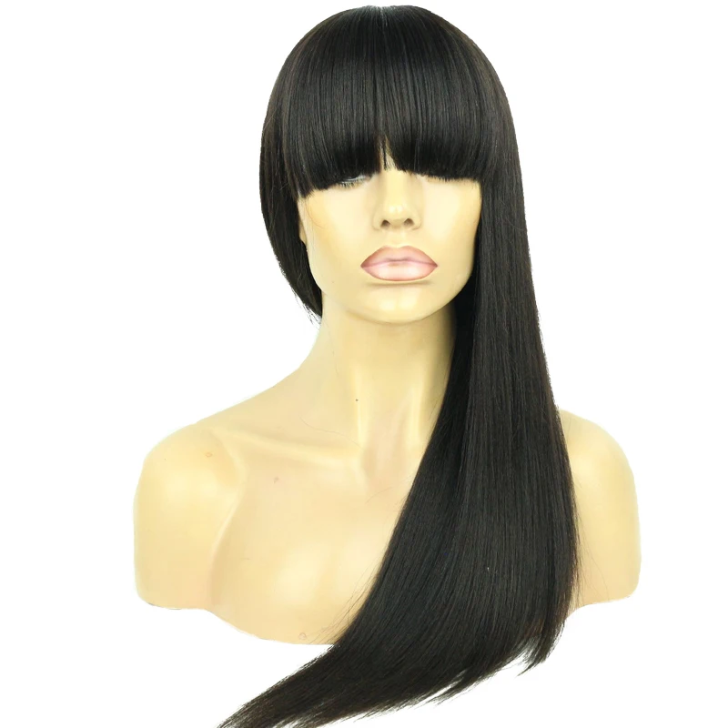 

Joywigs 20inch 150 density smooth long black yaki straight brazilian human hair lace front wig with bang