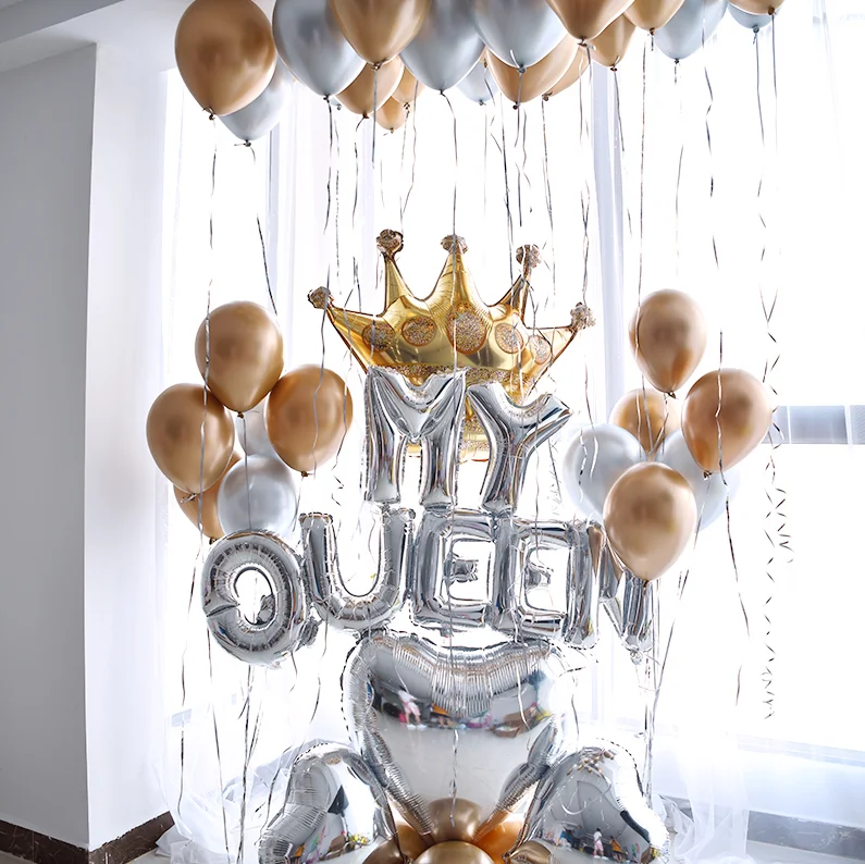 Verjaardag Romantische Bekentenis Decoratie Mijn Koningin Goud Zilver Thema Crown Metallic Ballon