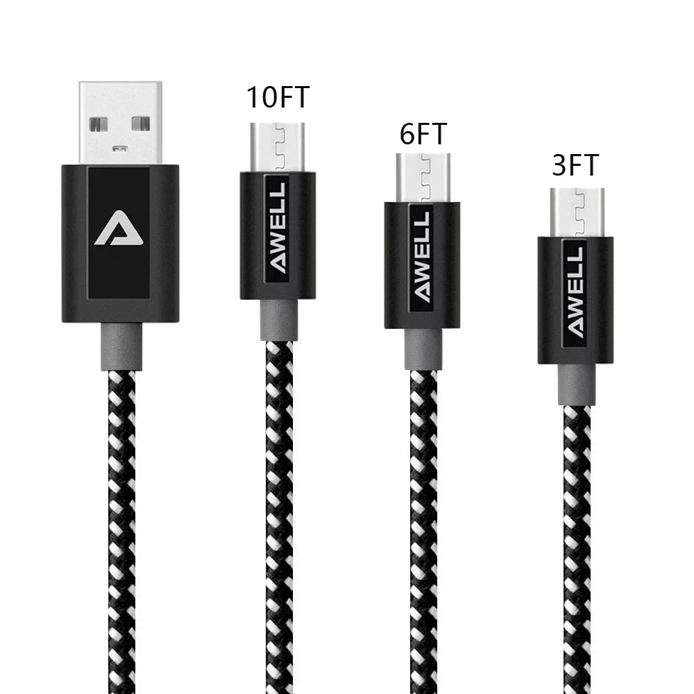 

Factory Price Ultra Long Tangle-Free Nylon Braided Mobile Phone USB Charger Data Cable For Samsung And phone, Black