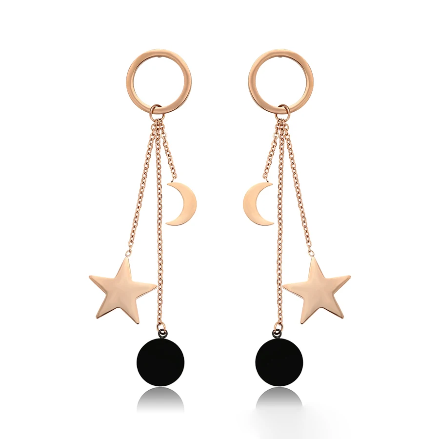 

98411 Xuping Gorgeous star moon dangle earrings moon and star earrings with tassel for women tassel, Multicolor