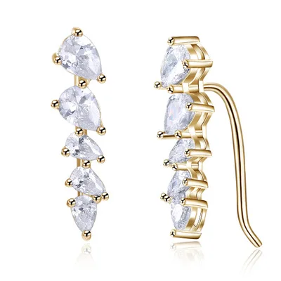

Dainty 925 Sterling Silver Cubic Zircon Diamond Cuff Earrings for Women, Silver/ gold