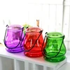 Promotional clear hanging candle lamp / glass lantern with metal handle / portable candle jar