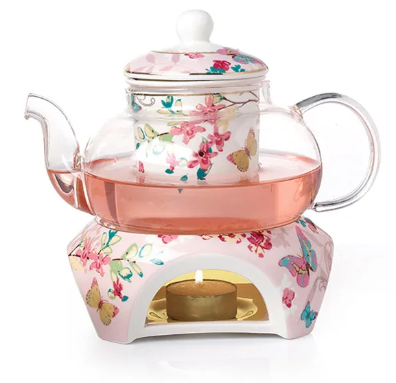 

modern good selling fine romantic floral teapot with glass teapot and warmer filter teapot, Multi