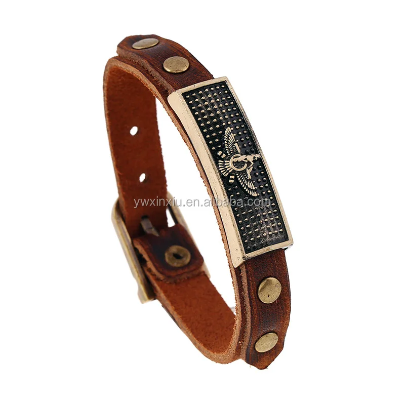 

Fashionable Motorcycle Jewelry Skull Bracelet With High Quality Brown Leather Bangle