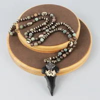 

LS-J505 New arrival wood pendant necklace with long beaded chain handmade jewelry sweater chain