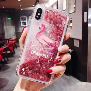 flowing sparkle flamingo pattern liquid floating case for iphone x xs xr xs max,for iphone x quicksand phone case