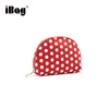 Pink & White Polka-Dot Purse Cosmetic Bag Women Metal Accents Zipper Closure Lipstick Makeup Bag