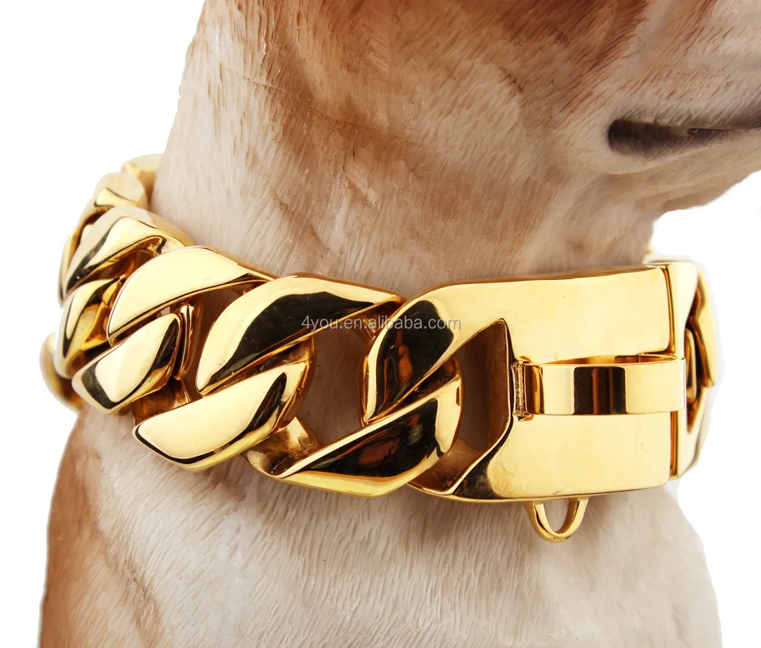 Specialized Stainless Steel Big Cuban Link Chain Metal Black Gold Dog