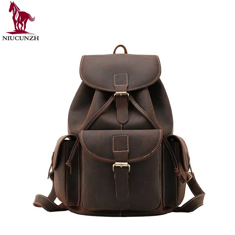 

N8371 Wholesale Retro Style Men's Custom Backpack Bag Drop Shipping Leather Travelling Backpack With Large Capacity, Coffee