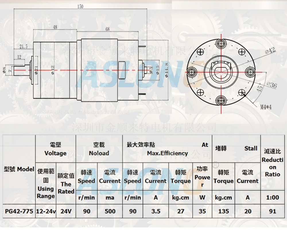 Pg42 775 24v 775 Dc Gear Motor Planetary Gear Box With 42 Mm Micro