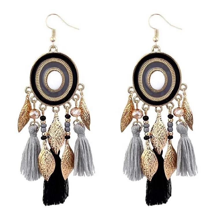 

Shihan SH1473 Bohemian Tassel Earrings Ethnic Handmade Long Earrings Colorful Fringe Drop Earrings For Women