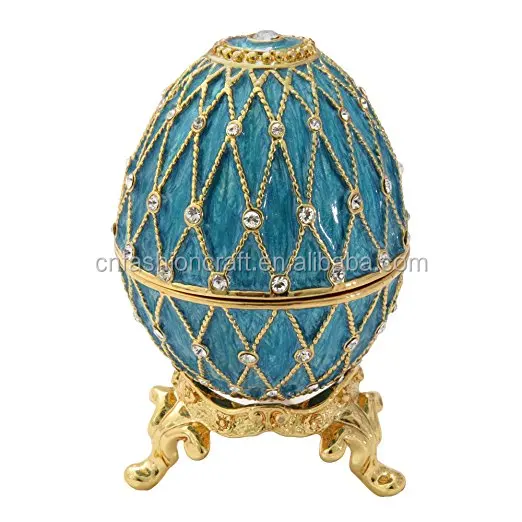 

Zin alloy enamel crystal Blue Metal enamel decorative faberge egg for easter gift, Golden