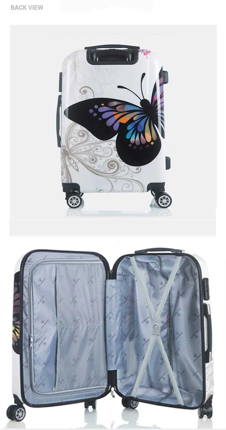 Butterfly Hardside Spinner Pc Hard Luggage Sets Wheeled Pc Travel