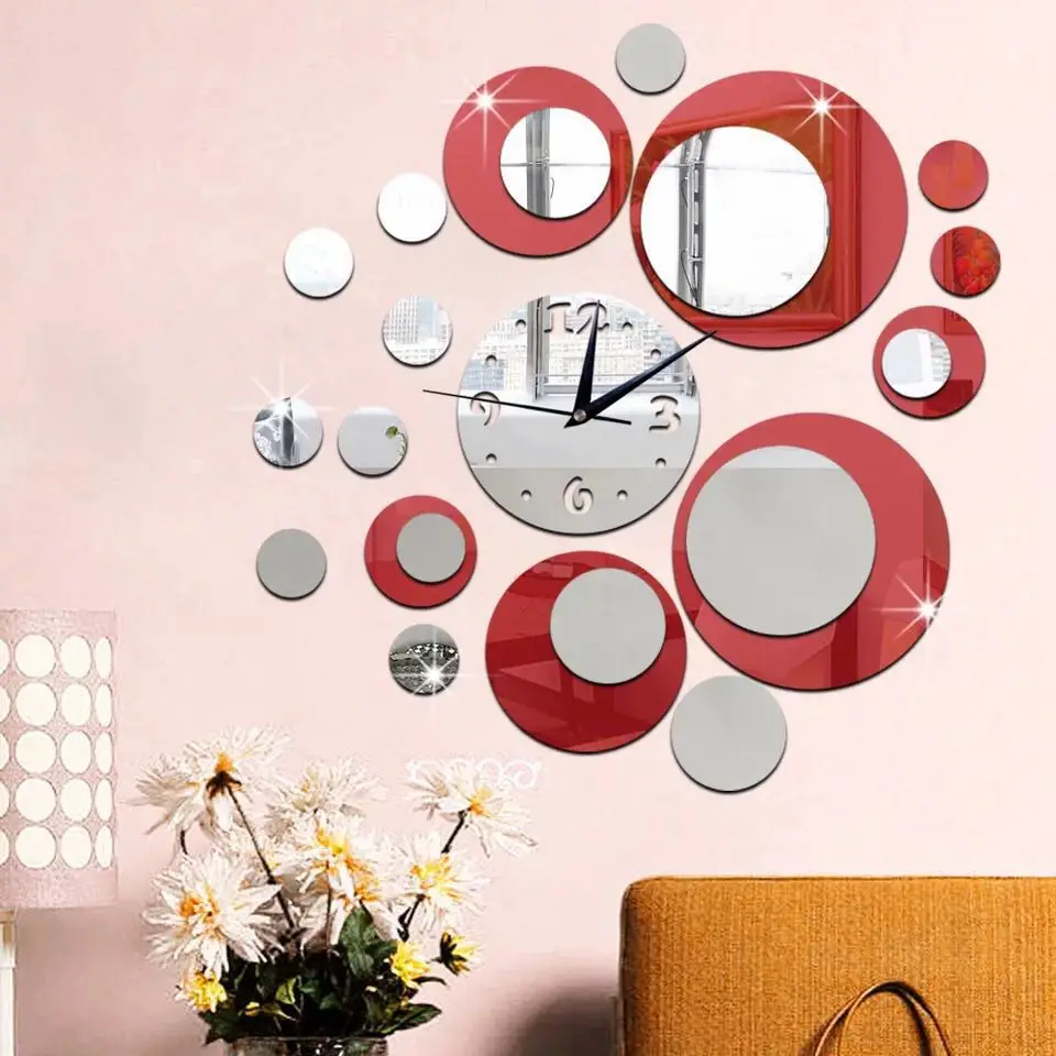 

Fashion Beautiful Wall Clocks Wall Mirror Clock for Sale Relogio Parede, Black&red