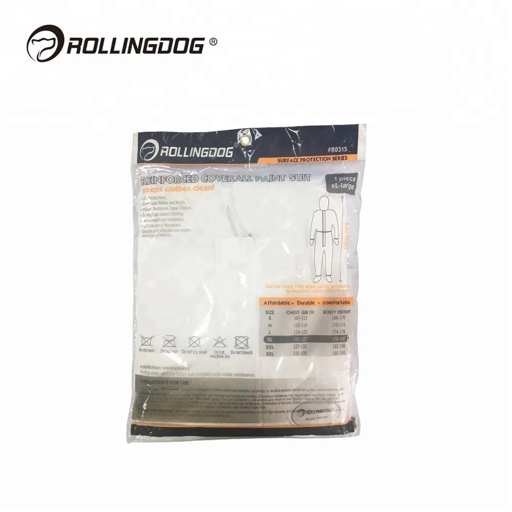 
ROLLINGDOG White Non-woven Microporous Material Heavy Duty Breathable Waterproof Protective Reinforced Coverall Painter Suit 