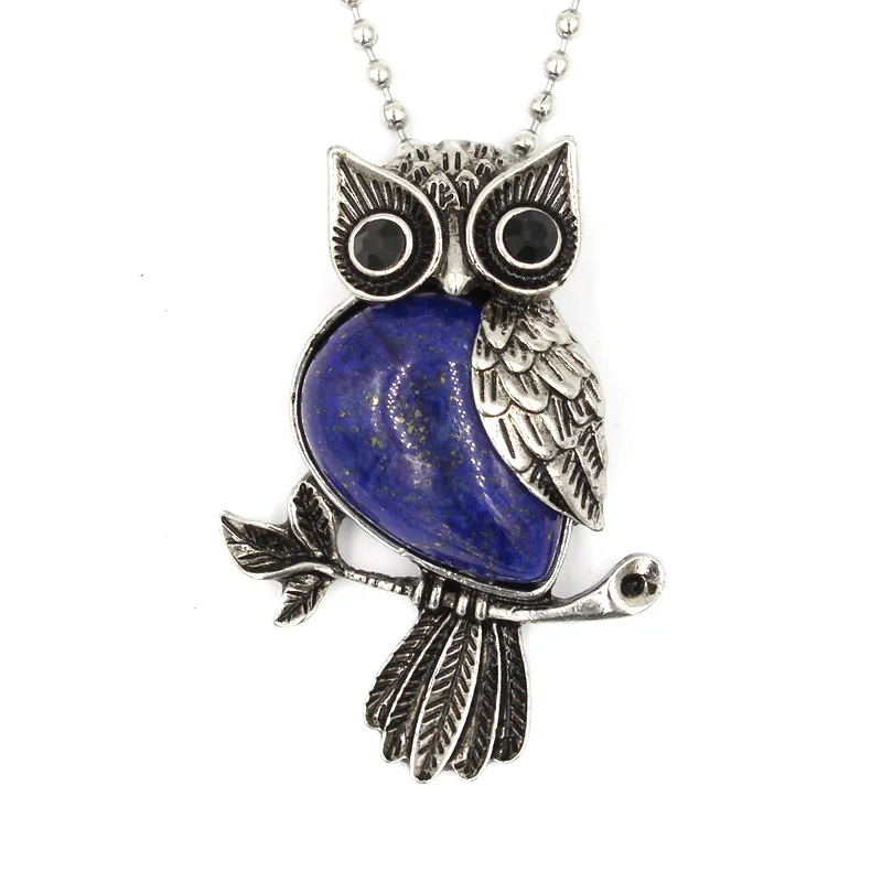 

Natural stone with Alloy natural crystal gemstone owl pendants necklace accessory