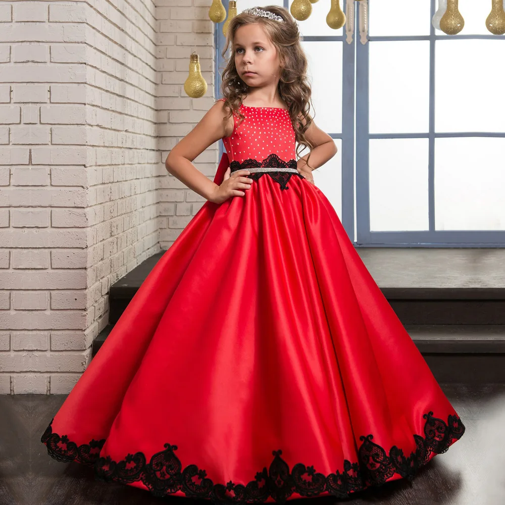 

Wholesale Red Color Kids Wedding Event Ball Gown Fancy Princess Frock Beautiful Girl Party Dress LP-205