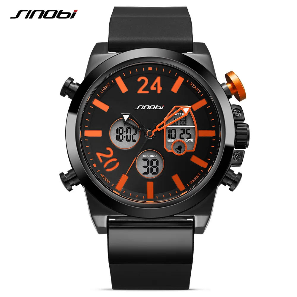 

SINOBI 9732 Men's Watch Quartz Digital Movement Silicone Band Sport Watch For Men, As picture