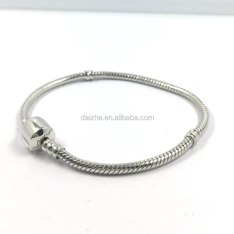 

Accept custom logo silver snake chain bracelet barrel clasp bracelet in 925 sterling silver