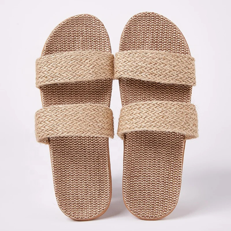 

2021 summer woman man straw linen fashion indoor outdoor open toe slipper sandals