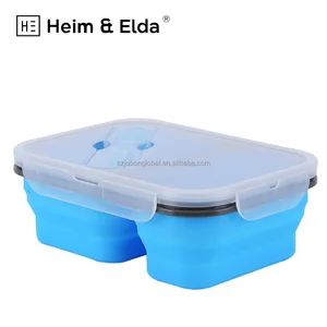 Image of Food Grade Flat Collapsible Kids Plastic Foldable Silicone Plastic Food Storage Container Bento Lunch Box