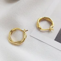 

E1179 Minimalist European Fashion Jewellery 18K Gold Twisted Circle Hoop Earrings Silver 925 Earrings Women 2019