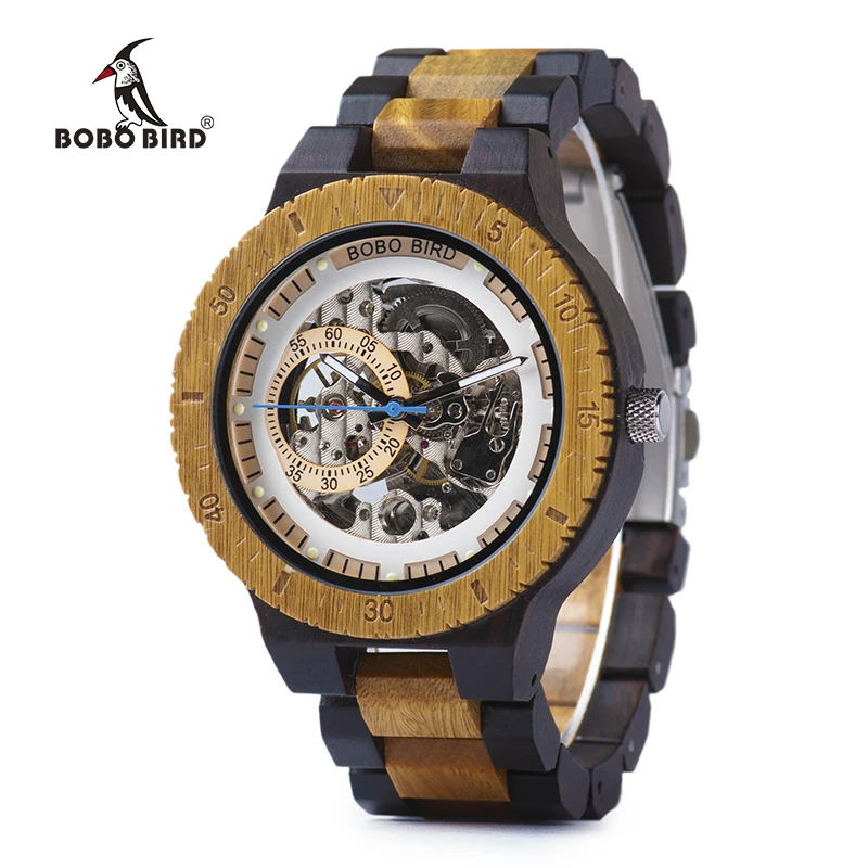 

BOBO BIRD Two- tone Design Automatic Mechanical Watches Wooden Watch Luxury for Men
