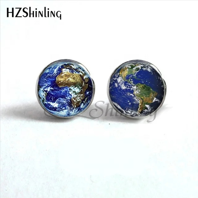 

2019 Custom World Earth Studs Earrings World Map Glass Earrings Globe Jewelry World Earth Stud Earrings For Woman Men, Colorful