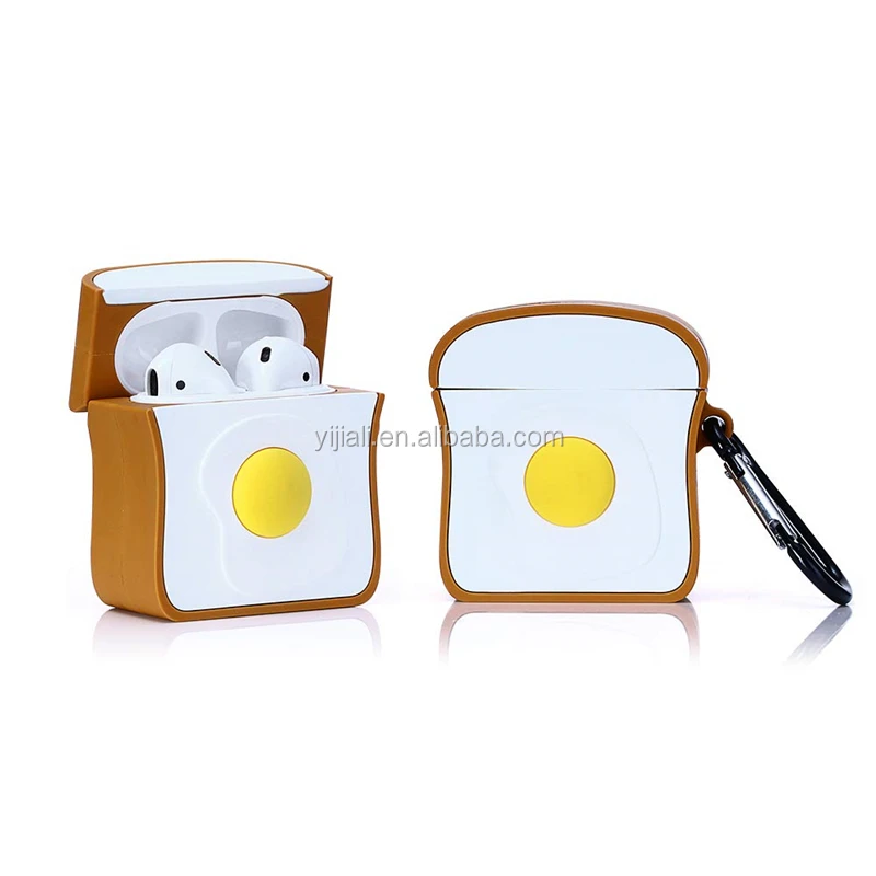 

Super Creative Toast Fried Egg Design Wireless Earphone Soft Silicone Anti-scratch For Airpods Case, N/a