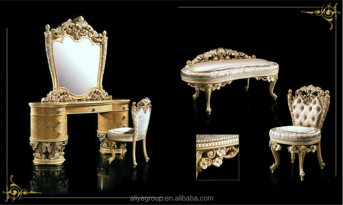 Luxury Dressing Table With Mirror In Antique Gold/dressing Table
