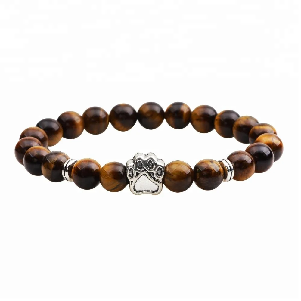 Women Men Bears Paw Charm Natural Stones Bracelets Turquoise Stone Lava