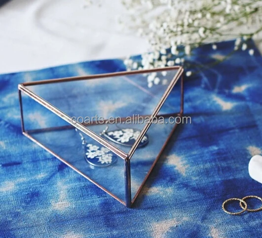 

gold Glass box Triangle Geometric copper Lidded Jewelry Box, Clear