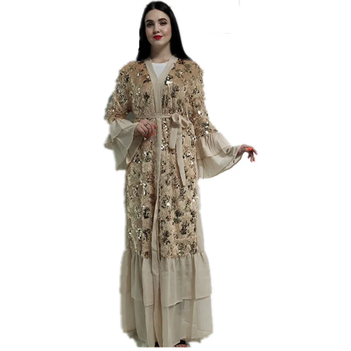 

2019 fashion Dubai design with shinny pieces sequin abaya muslim dresses, Black