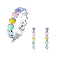 

New Arrival Rings & Earrings Jewelry Sets Rainbow Heart 925 Sterling Silver Jewelry Set